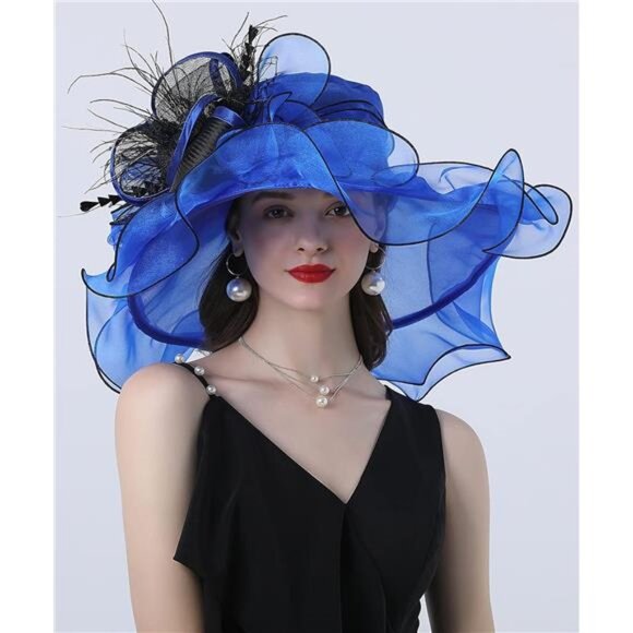 Women's Kentucky Derby Church Dress Hat A-blue,black Edge - Picture 2 of 7